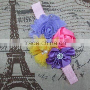 Girls Boutique Chic Rose and Rhinestoned Satin Petals Headbands For Baby photo-5