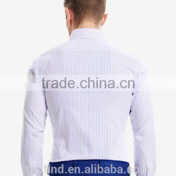 100% Cotton Classic Fit Stripe Long Sleeve Mens Shirt Pocket Style for Oem photo-2