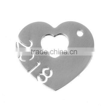 Custom Heart Silver Tone Number 2018 Stainless Steel Cut Out Charms