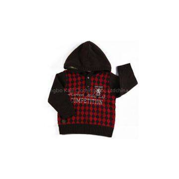 2015 winter OEM baby boy\'s jacquard striped hoody embroidery pullover outerwear