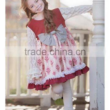 charming ribbon bow lace ruffle kids cotton clothes sets