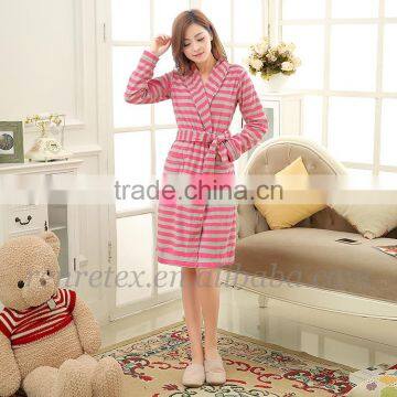 printed stripe micro polar fleece for womens Nightgown Bathrobe