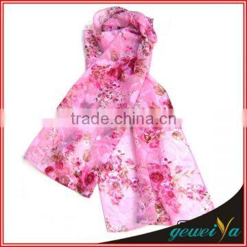 Chiffon Pink Flower Printing Hot Arab Hijab Muslim Fashion Scarf