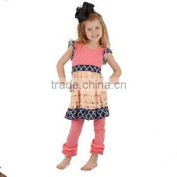 Pretty pattern children's cheap spring outfit with ruffle icing pants