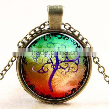 XP-TGN-LT-169 Wholesale Mandala Time Diy Image Gemstone Round Family Tree Cabochon Necklace With Popular Accessories