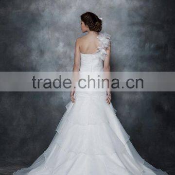 Wholesale Elegant A-line Sweetheart One Shoulder Lace Wedding Gown With Long Sleeves Wedding Bridal Dress AS284 photo-2