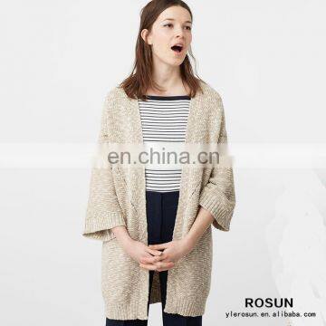 Women's cotton chunky open cardigan sweaters with 3/4 pagoda sleeve on sale