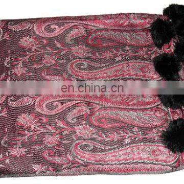 Paiseley Design Shawl With Fur Balls in Mexico photo-2
