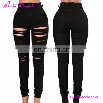 Wholesale High Waist Holes Black ladies women ripped top jeans wholesale china