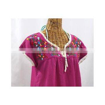 Pink Fabric Maxican Tunic Tops Multi Colored Embroidery Women's Party Wear Fashion Dress photo-2