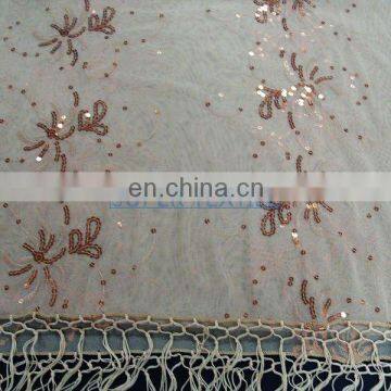 polyster mesh sequin scarf embroidery fabric