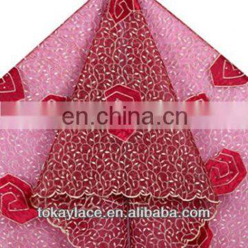 2013 new arrival red french lace and velvet fabric for wedding and party