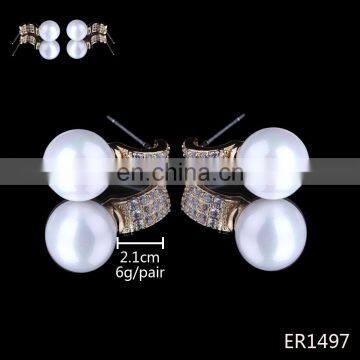 2017 fashion jewelry gold plated white rhinestone latest design of pearl earrings