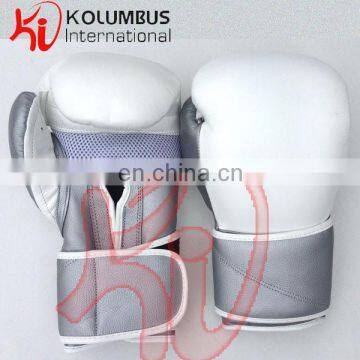 Genuine Leather Milt Grain Boxing Gloves, White And Silver Boxing Gloves Made In Cowhide Leather Filled With Hand Made Mold,