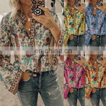 Wholesale 2020 Spring Summer women fully print long sleeve elegant shirt blouses and tops lady