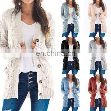 Hot Casual Solid Color Twist Button Jacket Cardigan Sweater For Women photo-2