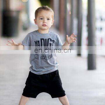 2019 new summer boys gray excavator print tshirt tops & baby black shorts Harlan pants 1-5years free ship