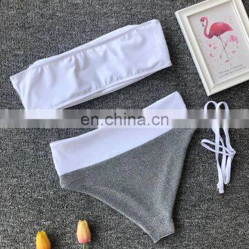 2019 Sexy Solid Glitter Two Piece Swimwear Women Bandeau Wrapping Push Up Swimsuit Mujer Off Shoulder New Padded Bikini