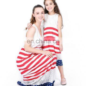 America 4th July HolidayLace Patchwork Print Kids Clothes Girl Dress Women Mom And Me Dress (this link for girls,1-12years)