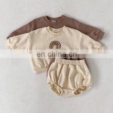 1-3years Spring Autumn New Baby Children's Suit Printed Rainbow Sweater & Baby pp Short Two-piece Suit Outfits photo-2