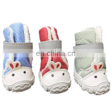 Custom Brand FBA Service 3 Colors Thick Bottom Canvas Waterproof Dog Shoes and Boots with Warm Velvet Filling