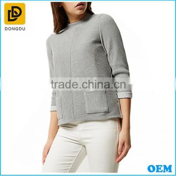 Wholesale korean fashion three-quarter sleeves grey ribbed boxy jumper women latest tops design