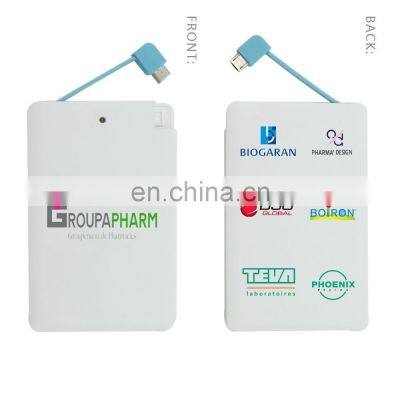 slim 2500mAh power bank self charging cable card usb power charger