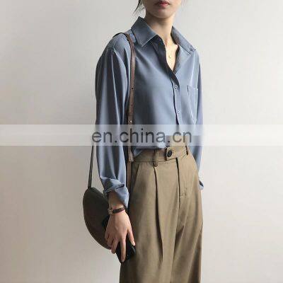 Women's Solid Color Elegant Silk Satin Summer Blouses & Shirts photo-2