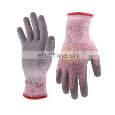 HANDLANDY In Stock HPPE Super Steel Liner Cut Resistant Gloves Level 5 Knitting Work Gloves PU Coated Gloves