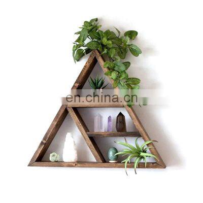 Single Chunky Solid Wood Floating Triangular shelf Crystal Display Shelves 46x39x8cm