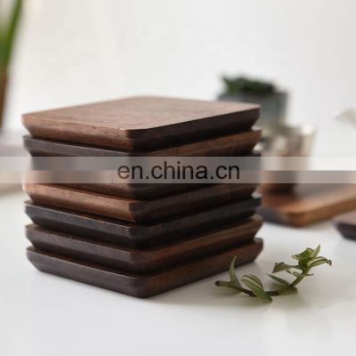 Wholesale japanese style square black walnut wood coasters teapot cup mat 10x10x1.2cm