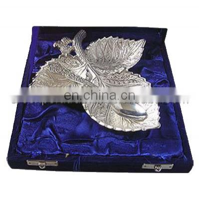 silver plated leaf shape antique bowl