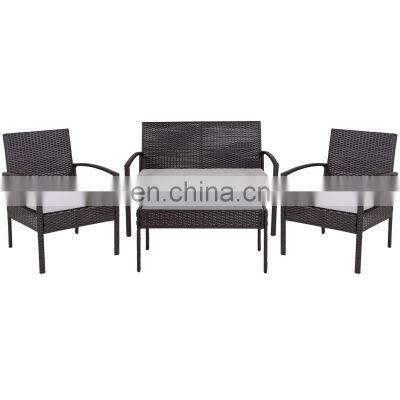 4 Piece Black Patio Set with Steel Frame and Gray Cushions, KD Outdoor Garden Furniture set