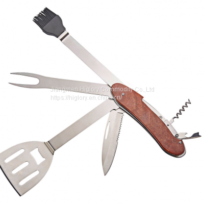 Multifunction BBQ Tools -Knife,Spatula,Silicone Basting Brush,Fork,Jar Opener and Wine Cork Screw photo-2