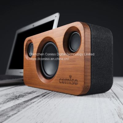 25W Bluetooth Speaker (A320) with Super Bass, Loud Bamboo Wood Home Audio Wireless Speakers with Subwoofer