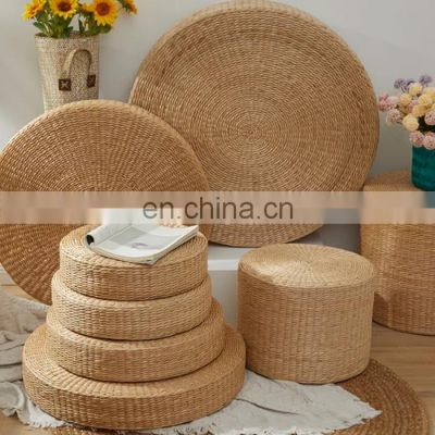 Hot Sale custom round floor cushion with metal frame Water Hyacinth Ottoman side table Yoga meditation cushion Vietnam Supplier