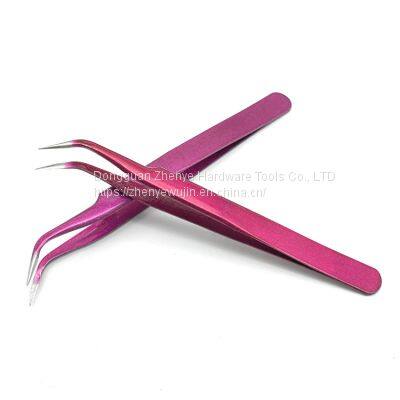 Professional Precise Eyelash Grafting Tweezers Planting Eyelash Clip Purple Straight Head Elbow Eyelash Clip Cute Eyelash Tool Sticker