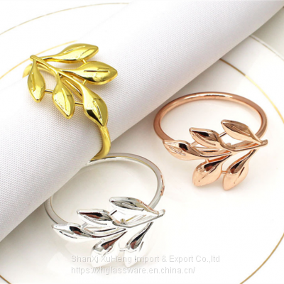 Decorative Leaf Design Shiny Polished Wedding Tabletop Metal Napkin Ring