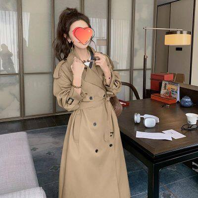 Sophisticated British-style Spring Minimalist Luxury Style Slim-Fitting Waist-Contouring Double-Button Women's Windbreaker Coat Blouse Spring Outfit