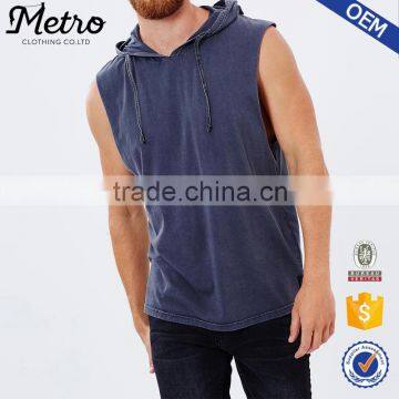 OEM Fashion Mens Washed Spun Out Sleeveless Muscle Hoodies