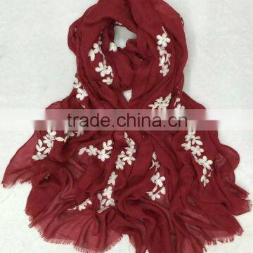 Wholesale Fringe Tassel Flower Embroidery Design Cotton Fashion Ladies Winter Shawl