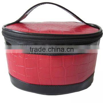 new product circular leather cosmetic bag for women