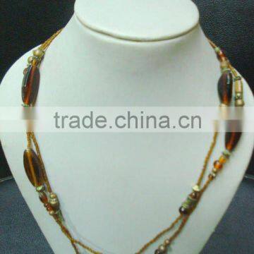 Brown glass bead costume jewelry necklace