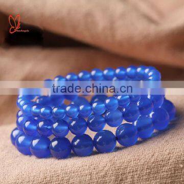 Wholesale high quality semi precious stone blue agate beads bracelet jewelry