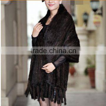 Women Winter Knitted Real Mink Fur Scarf with Hood