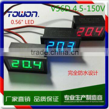 0.56" Green Red Blue LED Waterproof Monitor DC4.5-150V Two Wire Digital Voltmeter for ElectricCar