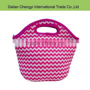 New fabric factory price pink striped insulated neoprene lunch bag