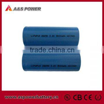 3.2V rechargeable Lifepo4 batteries 3000mAh 26650 lifepo4 cell