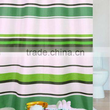 Low MOQ small qtty polyester Green color stripe Shower curtain