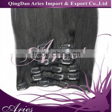 Double drawn cheap 100% human hair Black hair clip in hair extension